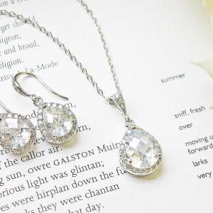 Wedding Jewelry Silver Cubic Zirconia Earrings...