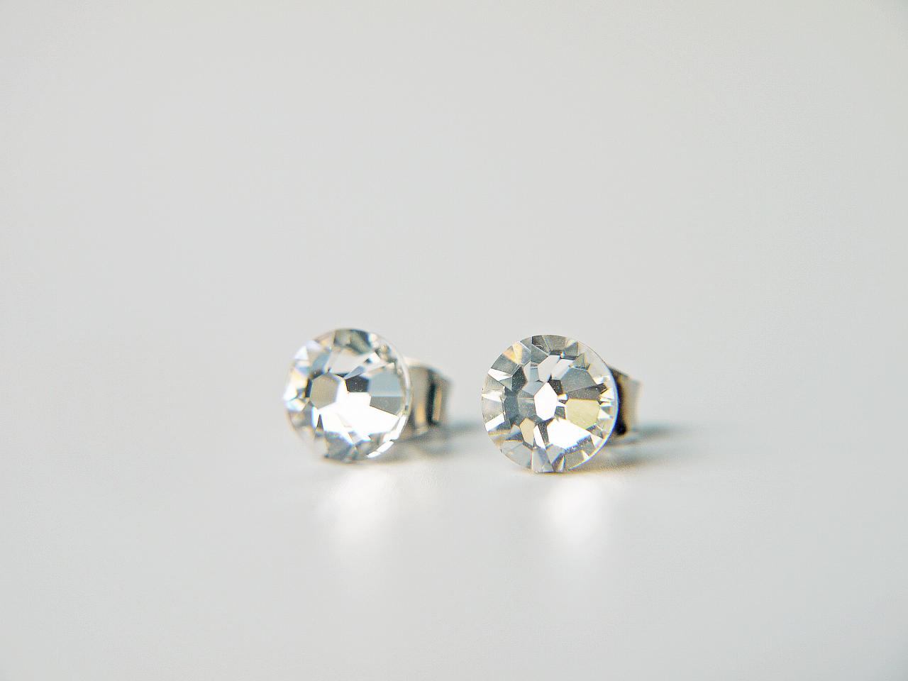 Simple Swarovski Crystal Titanium Earrings Sparkly Clear Crystal Dainty Everyday Earrings
